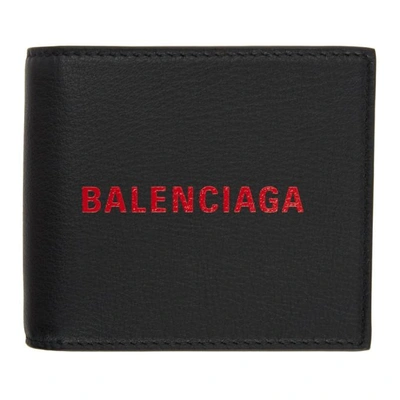 Shop Balenciaga Black Logo Everyday Wallet In 1064blkred
