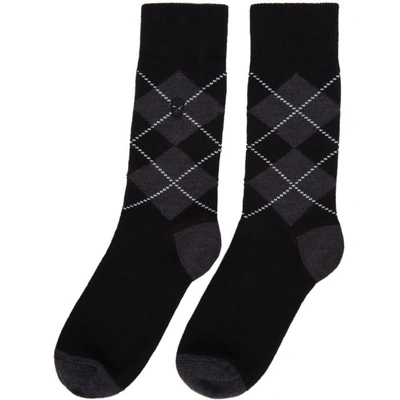 Shop Alexander Mcqueen Black And Grey Argyle Socks In 1061 Blk/gr