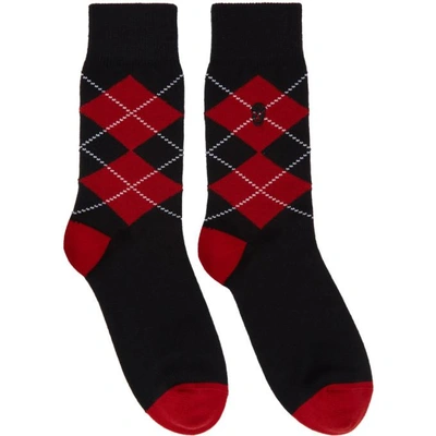Shop Alexander Mcqueen Black And Red Argyle Socks In 1074 Blk/r