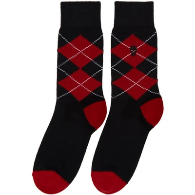 Shop Alexander Mcqueen Black And Red Argyle Socks In 1074 Blk/r