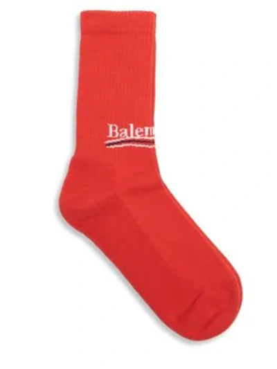 Shop Balenciaga Men's Political Campaign Logo Tennis Socks In Red Blue