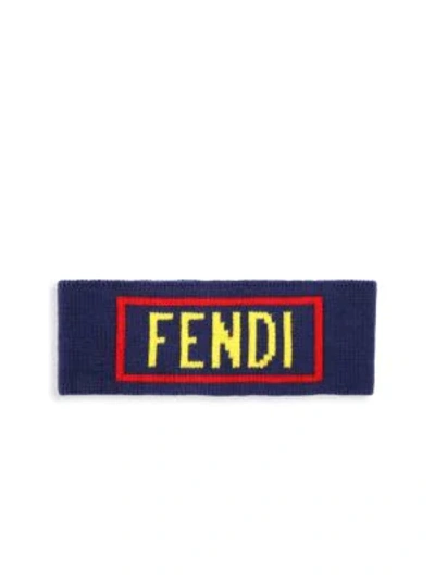 Shop Fendi Logo Vocabulary Knit Headband In Blue
