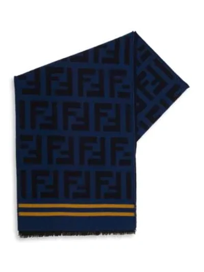 Shop Fendi Logo Print Scarf In Blue
