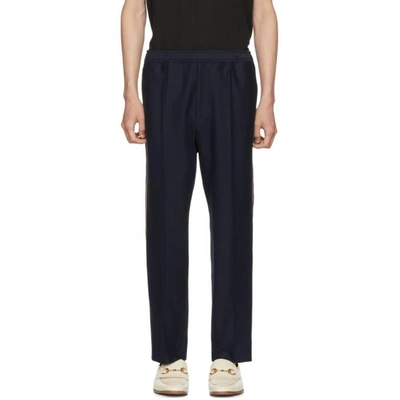 Shop Gucci Navy Logo Tape Lounge Pants In 4240 Blue