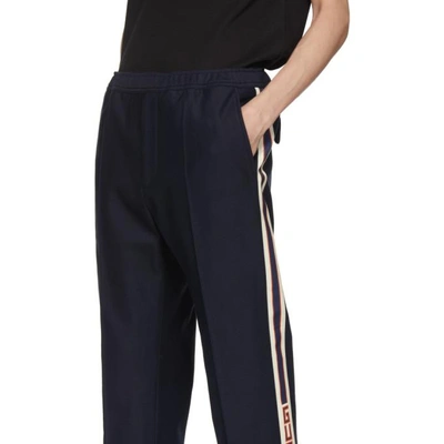 Shop Gucci Navy Logo Tape Lounge Pants In 4240 Blue