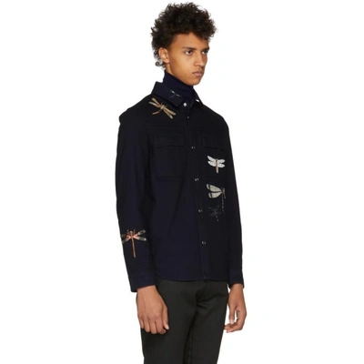 Shop Valentino Blue Dragon Fly Shirt Jacket In D51 Blue