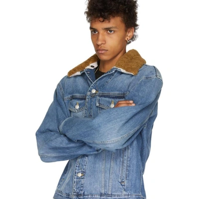 Shop Alexander Mcqueen Blue Denim Shearling Collar Jacket In 0903bluwash