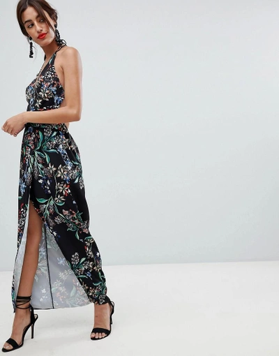 Shop Stylestalker Avalon Floral Print Wrap Maxi Dress - Black