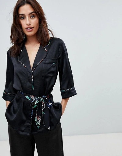 Shop Stylestalker Avalon Rever Collar Shirt With Floral Print Belt-black