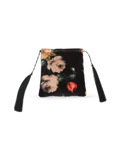 Shop Attico Floral-print Velvet Pouch In Black Multi