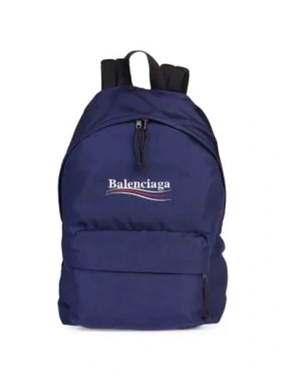Shop Balenciaga Men's Political Explorer Backpack In Blue Pacific