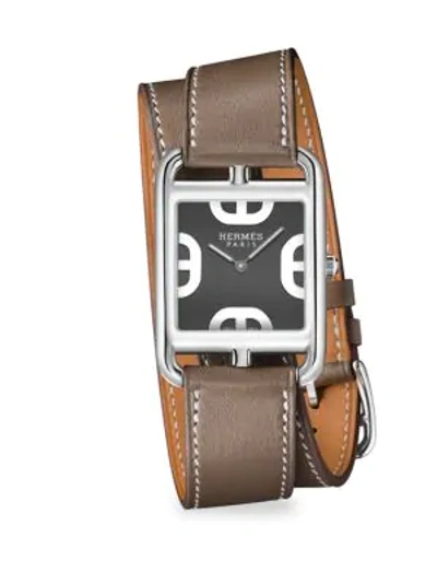 Shop Hermes Women's Cape Cod 37mm Stainless Steel & Leather Double-wrap Strap Watch In Brown