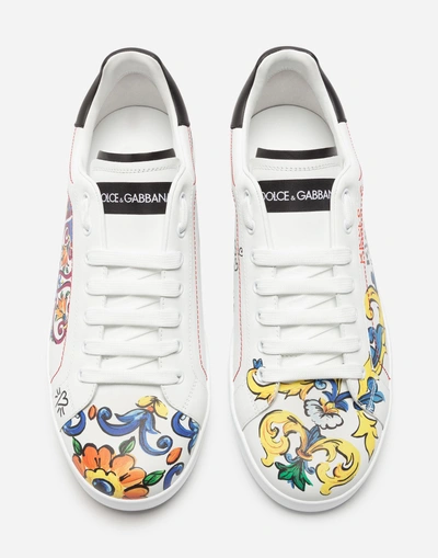 Shop Dolce & Gabbana Printed Calfskin Portofino Sneakers In Majolica Print