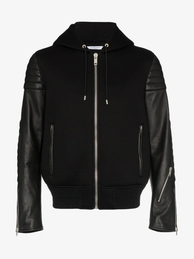 Shop Givenchy Hooded Lambskin Leather Jacket In Black