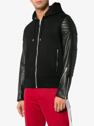 Shop Givenchy Hooded Lambskin Leather Jacket In Black