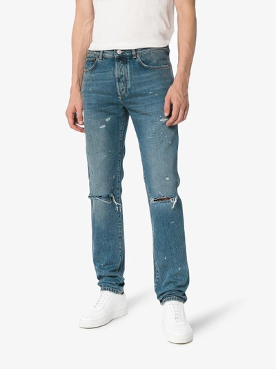 Shop Givenchy Slim-fit Destroyed Denim Jeans In Blue