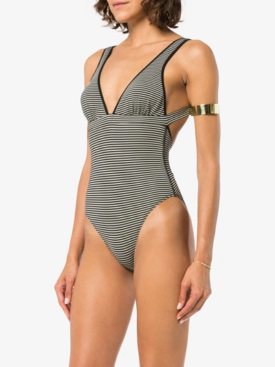 Shop Marysia Nassau Striped Maillot Swimsuit In Black