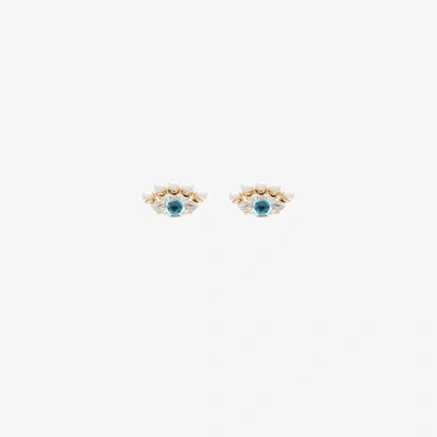 Shop Anton Heunis Gold Plated Swarovski Crystal Pearl Eye Earrings In Blue