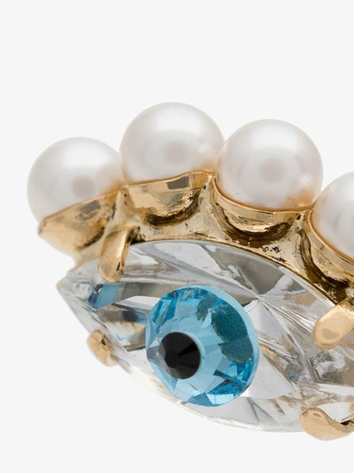 Shop Anton Heunis Gold Plated Swarovski Crystal Pearl Eye Earrings In Blue