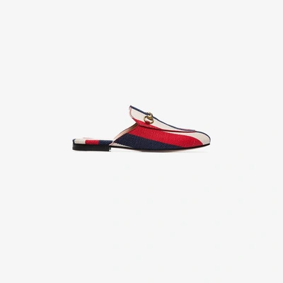 Shop Gucci Blue, Red And White Princetown Stripe Linen Loafers