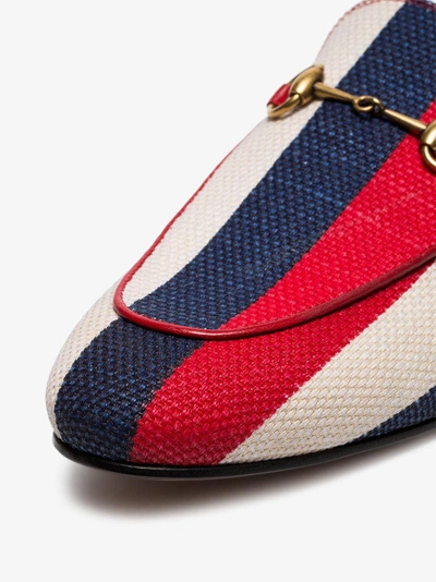 Shop Gucci Blue, Red And White Princetown Stripe Linen Loafers