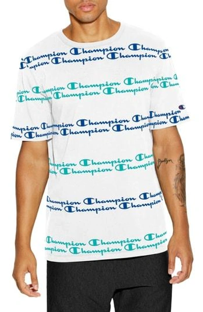 Shop Champion Logo Print T-shirt In White/ Surf The Web