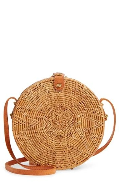 Shop Street Level Woven Rattan Circle Basket Crossbody - Brown In Tan