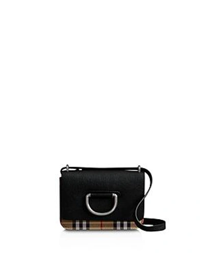Shop Burberry Mini D-ring Leather Crossbody In Black/silver
