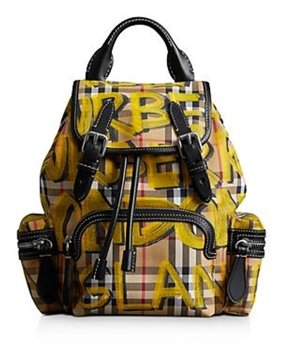 Shop Burberry Graffiti Check Rucksack In Black/vintage Check