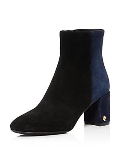 Shop Tory Burch Women's Brooke Two-tone Suede Block Heel Booties In Black/perfect Navy