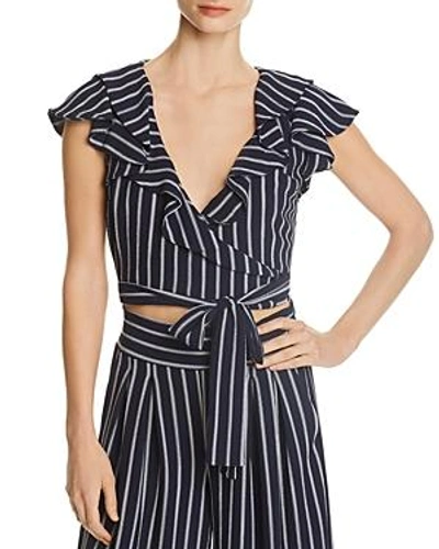 Shop Misa Leona Cropped Wrap Top In Navy