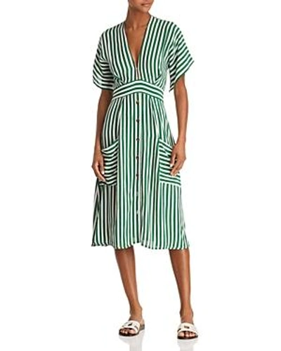 Shop Faithfull The Brand Milan Striped Midi Dress In Zeus Green