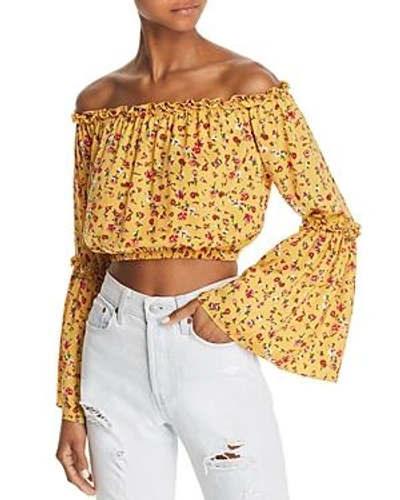 Shop The Fifth Label Sonic Off-the-shoulder Cropped Top In Mustard Fleur