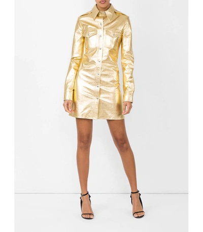 Shop Calvin Klein 205w39nyc Gold Leather Uniform Shirt Dress