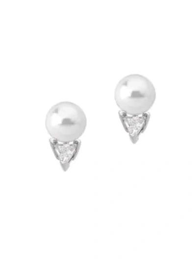 Shop Majorica Faux Pearl & Pave Stud Earrings In Silver
