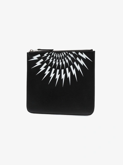 Shop Neil Barrett Black And White Thunderbolt Leather Pouch Clutch