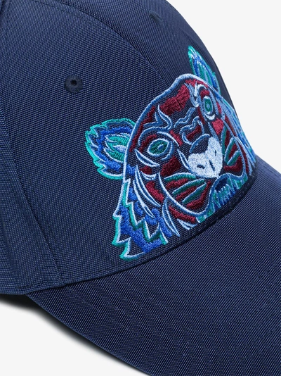 Shop Kenzo Navy Tiger Embroidered Cotton Cap In Blue