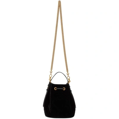 Shop Gucci Black Suede Quilted Gg Marmont 2.0 Bucket Bag In 1000 Black