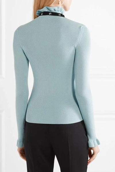 Shop Red Valentino Grosgrain-trimmed Wool Sweater In Sky Blue