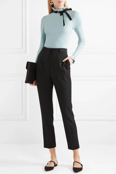 Shop Red Valentino Grosgrain-trimmed Wool Sweater In Sky Blue