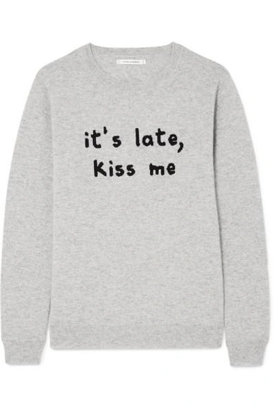 Shop Chinti & Parker Kiss Me Intarsia Cashmere Sweater In Gray