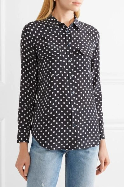 Shop Equipment Slim Signature Polka-dot Washed-silk Shirt In Midnight Blue