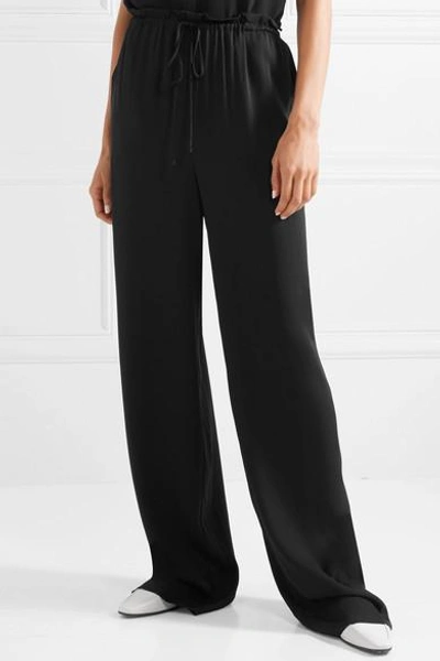 Shop The Row Jr Stretch-silk Georgette Wide-leg Pants In Black
