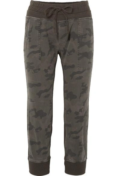 Shop James Perse Camouflage-print Cotton-jersey Track Pants In Green