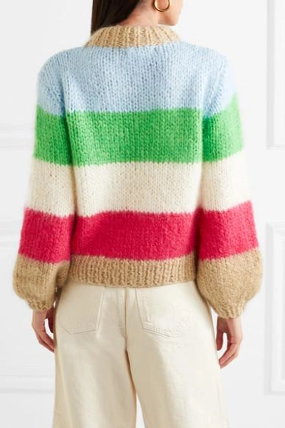 Shop Ganni Striped Mohair And Wool-blend Sweater In Sky Blue