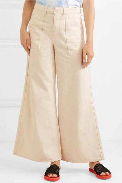 Shop Ganni High-rise Wide-leg Jeans In Cream