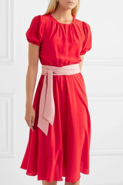 Shop Aross Girl X Soler Brooke Belted Silk Crepe De Chine Midi Dress In Red