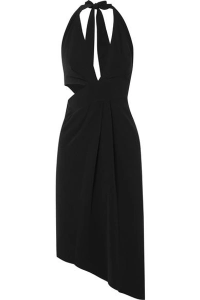 Shop Halston Heritage Cutout Stretch-crepe Halterneck Midi Dress In Black