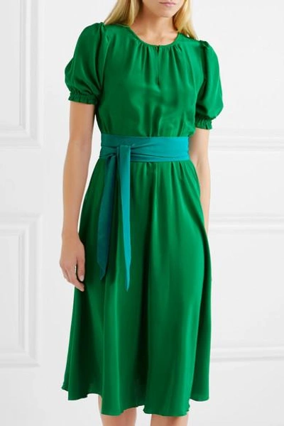 Shop Aross Girl X Soler Brooke Belted Silk Crepe De Chine Midi Dress In Green