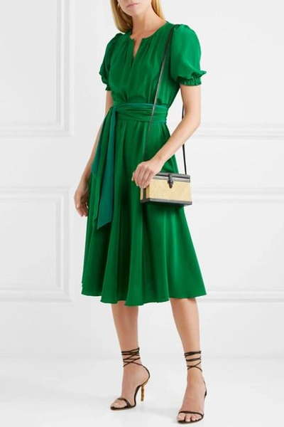 Shop Aross Girl X Soler Brooke Belted Silk Crepe De Chine Midi Dress In Green